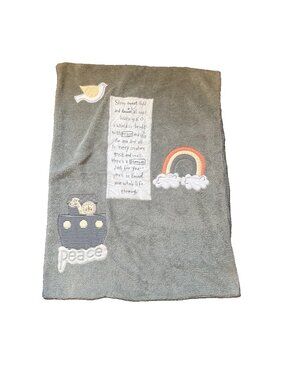 Demdaco Grey Sherpa Noahs Ark Baby Blanket Rainbow Peace Stripe Reversible Plush
